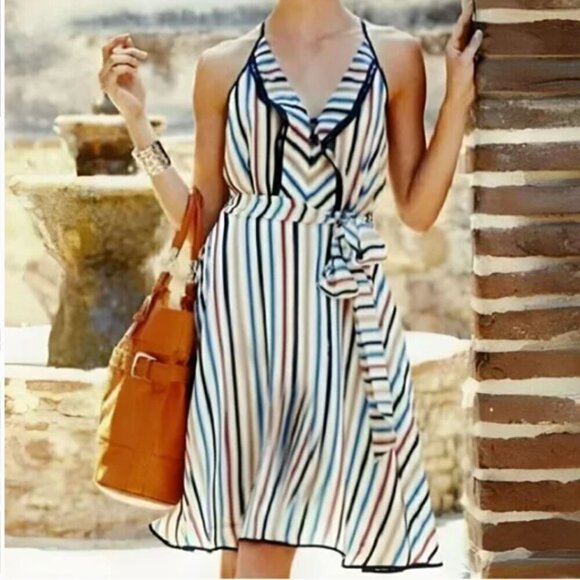Anthropologie "Girls From Savoy" Midi Striped Silk Dress Sz 4 Coastal Party EUC - Picture 14 of 14
